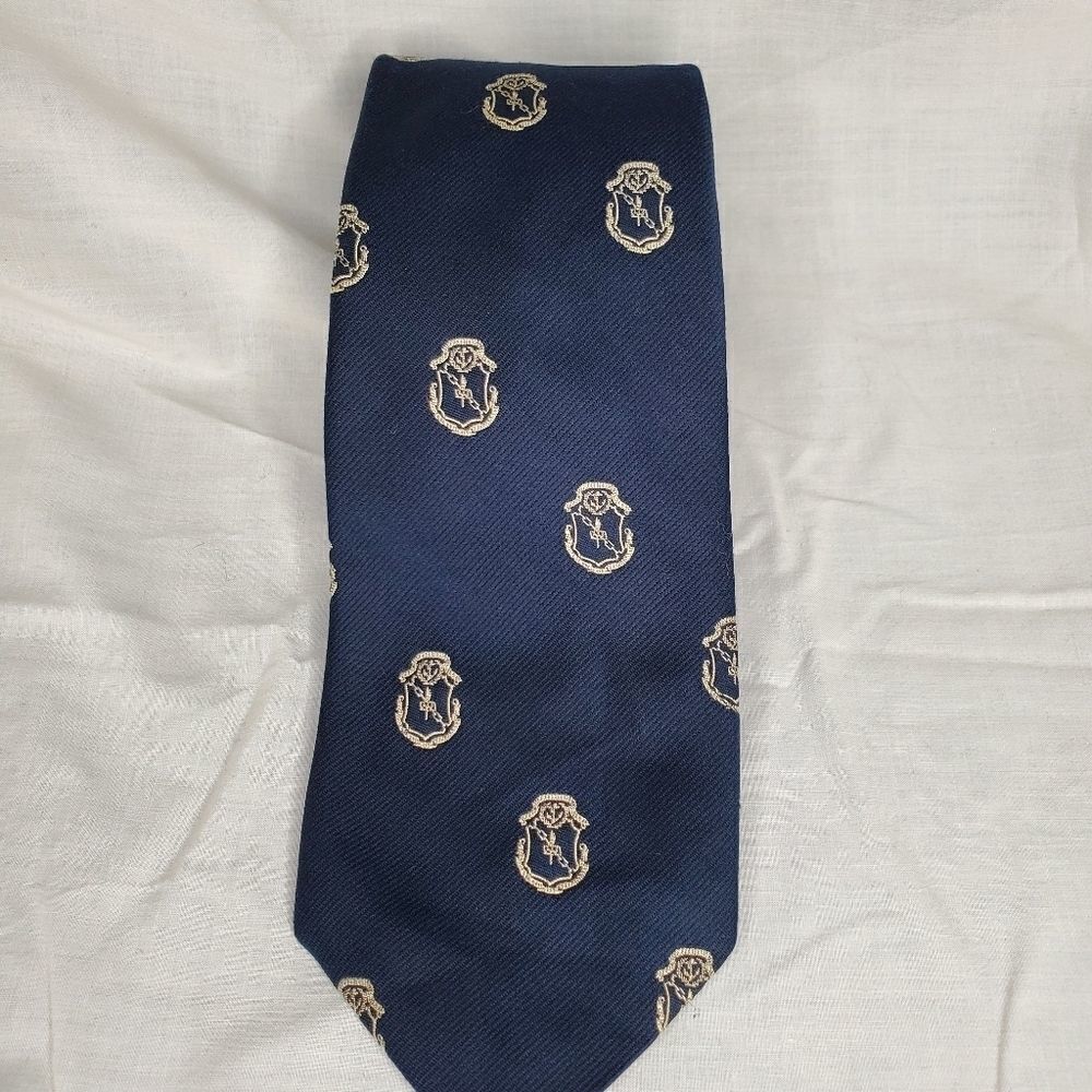 Robert Talbott hand sewn dark blue and gold logo tie - Picture 9 of 9